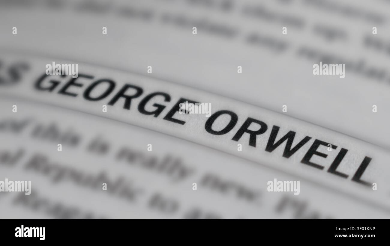Gros plan du texte « George Orwell » imprimé sur la page, plan du haut Banque D'Images