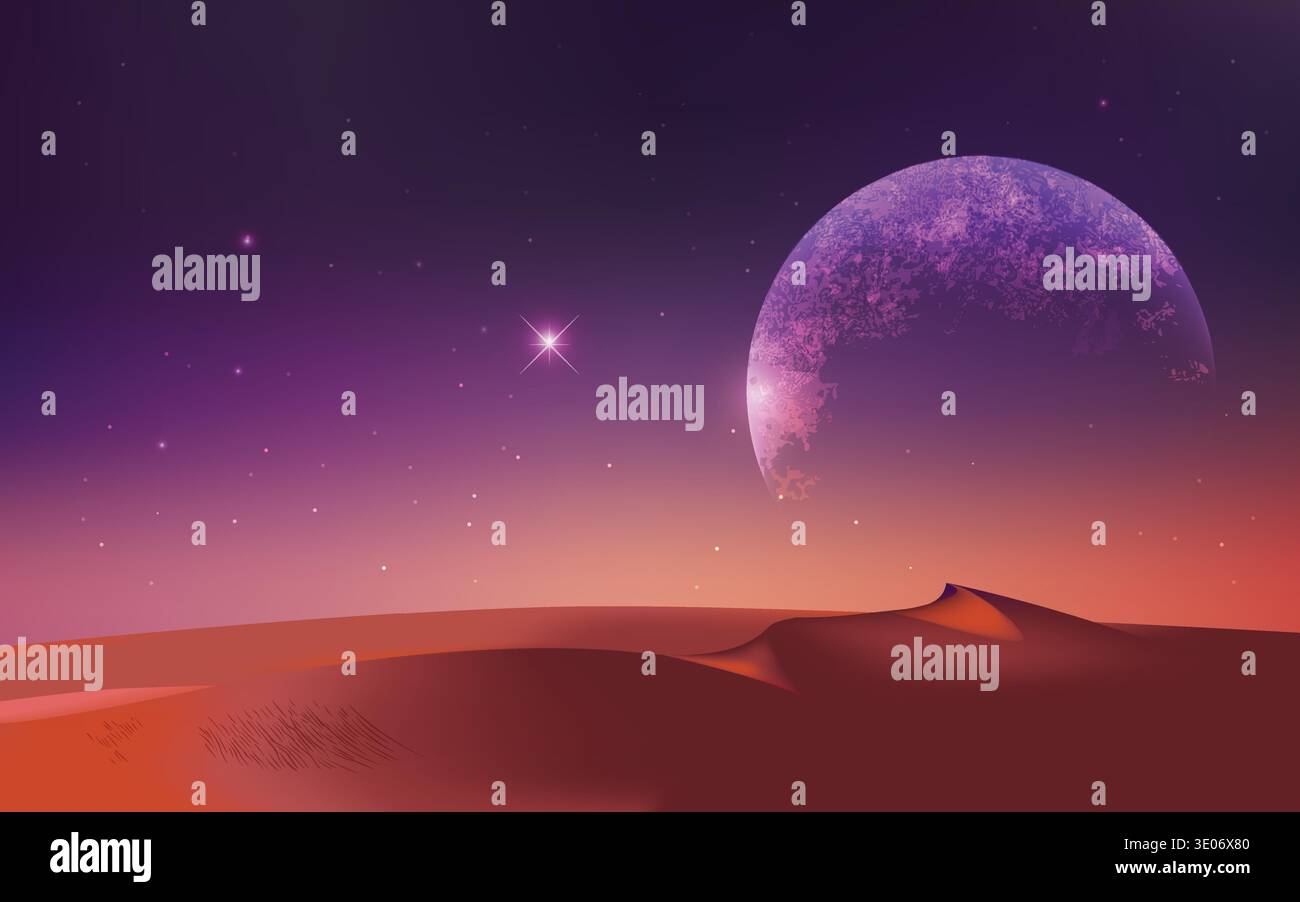 Terre de Mars vue piont, Mars montagnes, vue de la vallée, science de fond; Terre et galaxie Illustration de Vecteur