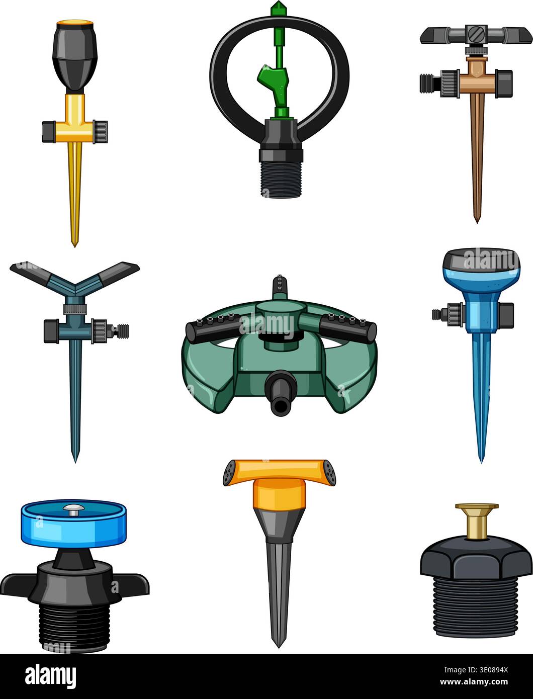 Collection d'outils pour système d'irrigation par arrosage de jardin Illustration de Vecteur