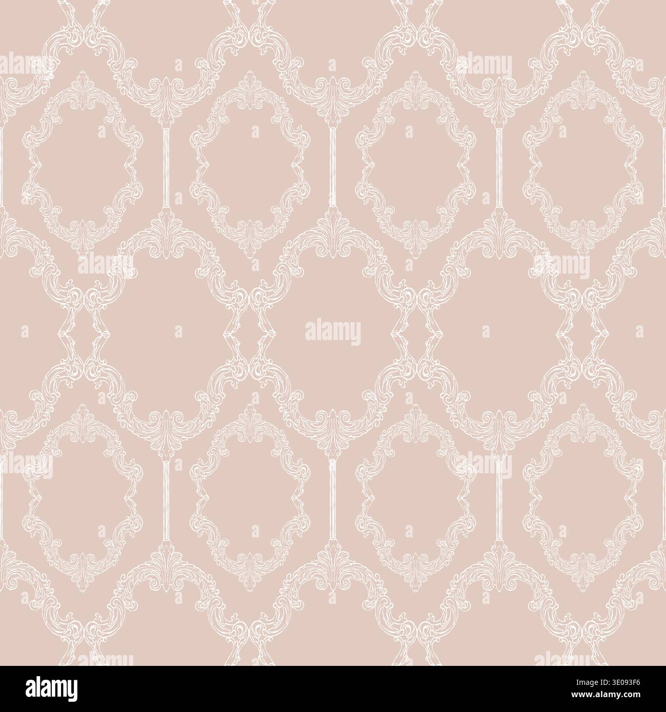 Modèle sans couture dans le style baroque vintage. Design victorien classique dessiné à la main. Un fond fantaisiste pour les invitations de mariage, l'emballage cadeau, les matériaux d'emballage, le tissu et le papier peint. Illustration vectorielle beige. Illustration de Vecteur