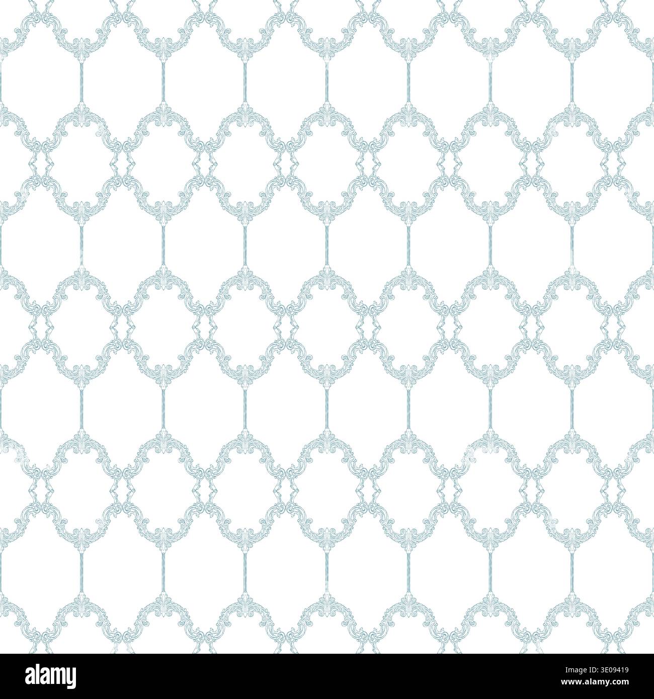 Modèle sans couture dans le style baroque vintage. Design victorien classique dessiné à la main. Un fond fantaisiste pour les invitations de mariage, l'emballage cadeau, les matériaux d'emballage, le tissu et le papier peint. Illustration vectorielle bleue. Illustration de Vecteur
