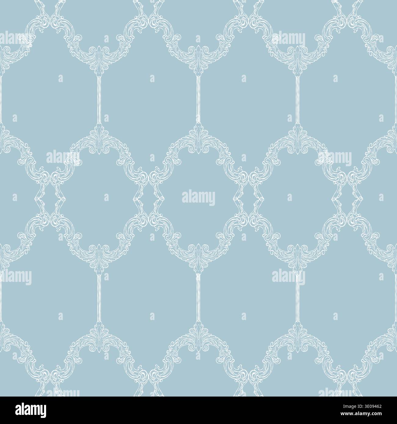 Modèle sans couture dans le style baroque vintage. Design victorien classique dessiné à la main. Un fond fantaisiste pour les invitations de mariage, l'emballage cadeau, les matériaux d'emballage, le tissu et le papier peint. Illustration vectorielle bleue. Illustration de Vecteur