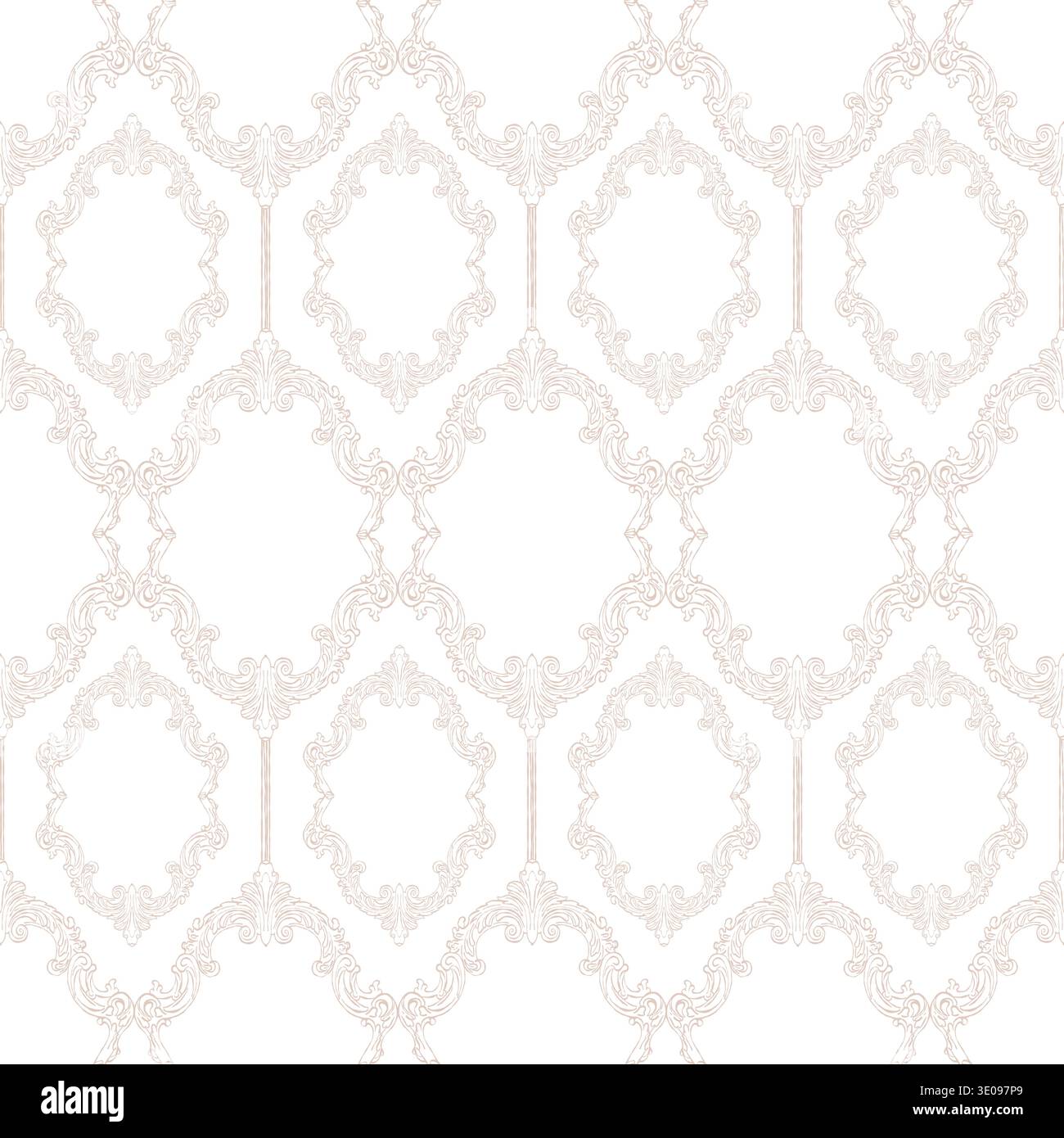 Modèle sans couture dans le style baroque vintage. Design victorien classique dessiné à la main. Un fond fantaisiste pour les invitations de mariage, l'emballage cadeau, les matériaux d'emballage, le tissu et le papier peint. Illustration vectorielle verte. Illustration de Vecteur