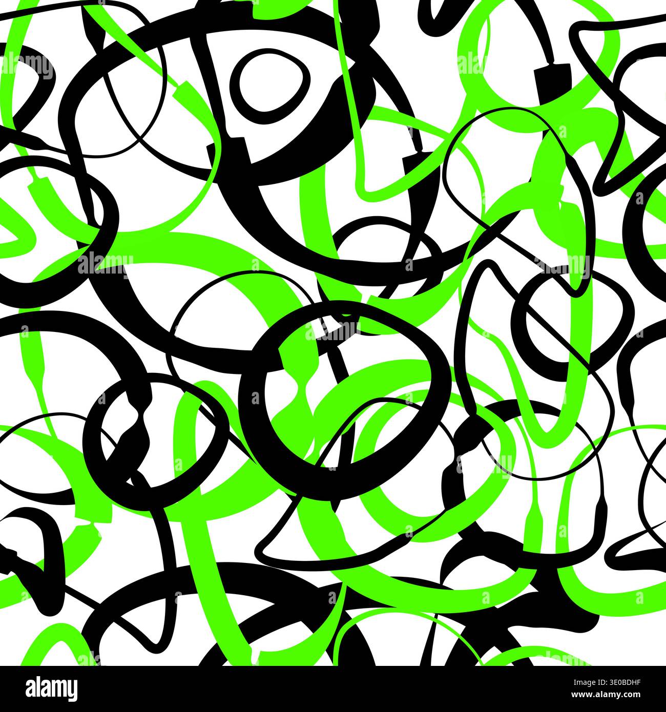 Cercles ondulés dessinés à la main. Fond sans couture d'anneaux déformés verts et noirs. Pas ai, illustration vectorielle. Illustration de Vecteur