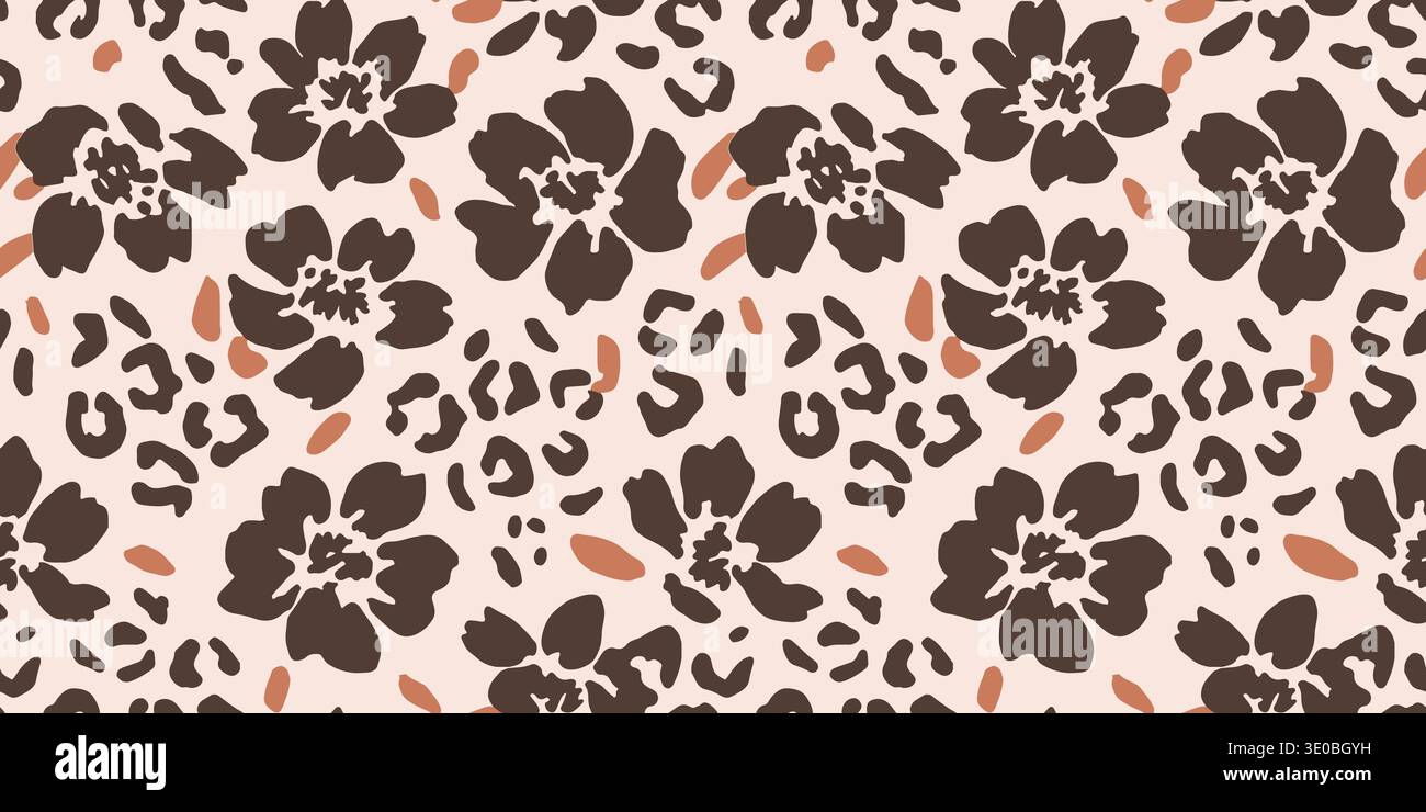 Motif hybride terre cuite et hibiscus léopard brun Illustration de Vecteur