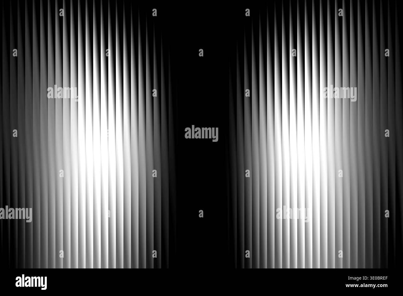 Lignes verticales abstraites en noir et blanc avec effet dégradé, créant une sensation de profondeur et de mouvement Banque D'Images