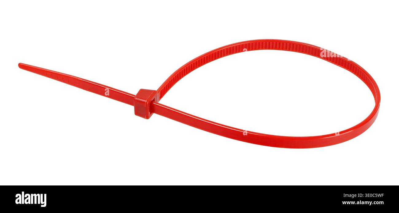 Serre-câble rouge isolé sur fond blanc Banque D'Images