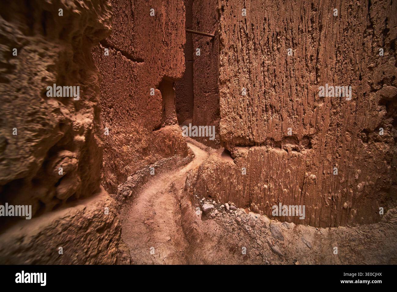 Sentier du canyon avec des murs en argile accidentés et une texture spectaculaire Banque D'Images