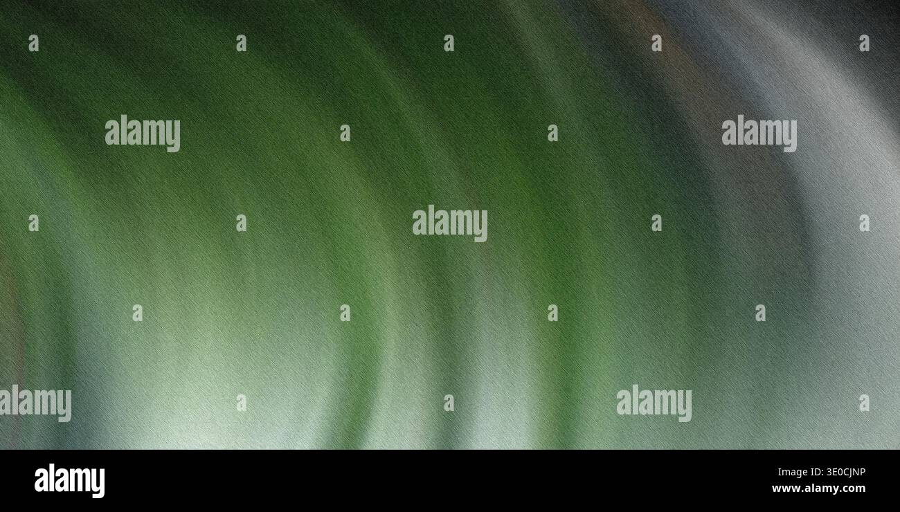 Une image créée numériquement avec un design flou et abstrait avec des nuances de vert et de gris, créant une sensation de mouvement et de fluidité. Banque D'Images