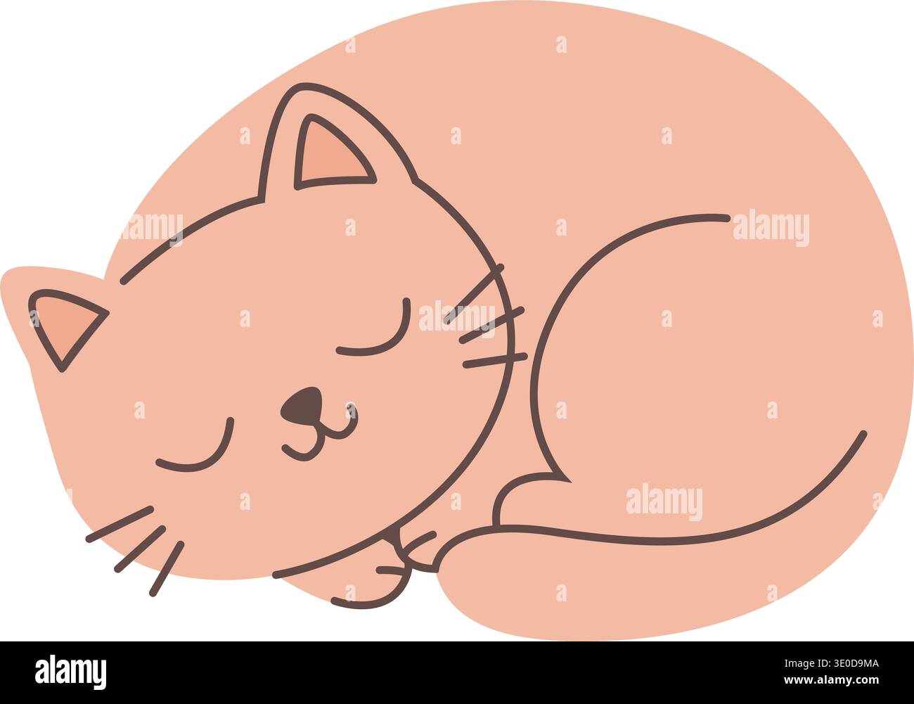 Doux chat dormant profondément dans un design plat propre. PNG Banque D'Images