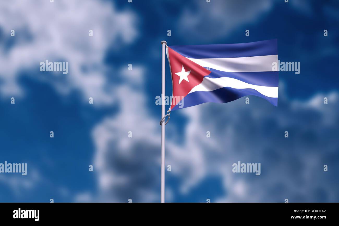 cuba drapeau agitant bleu ciel nuage fond fond d'écran copy space us états-unis amérique brut pays de pétrole national amérique latine du sud internation Banque D'Images