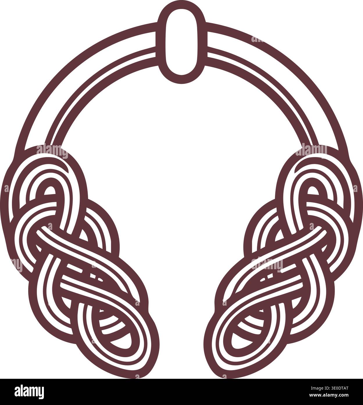 Illustration décorative au trait d'un casque circum-aural orné de motifs de câbles tourbillonnants Illustration de Vecteur