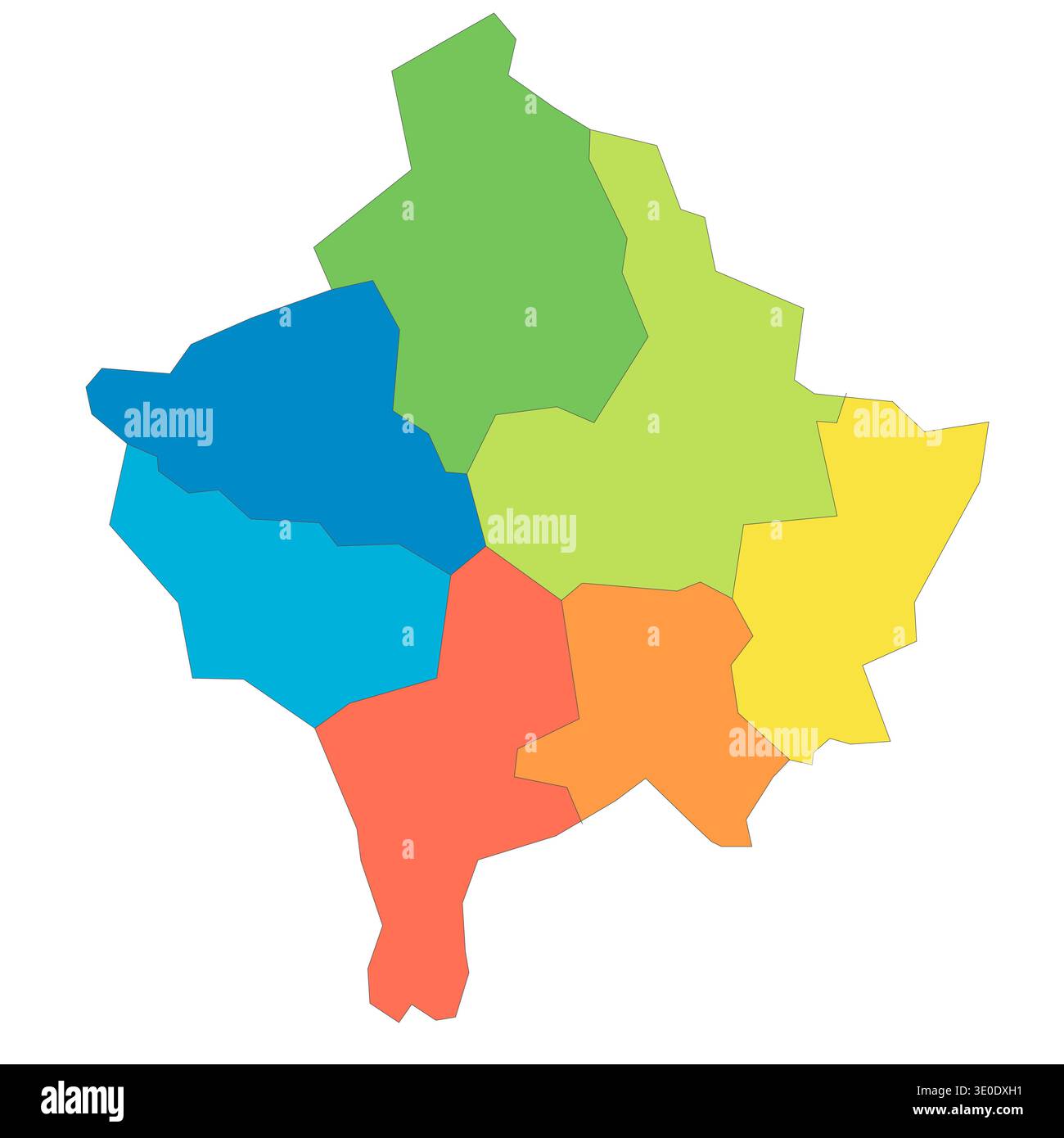 Carte politique du Kosovo des divisions administratives - districts. Carte vectorielle vierge colorée du spectre arc-en-ciel. Illustration de Vecteur