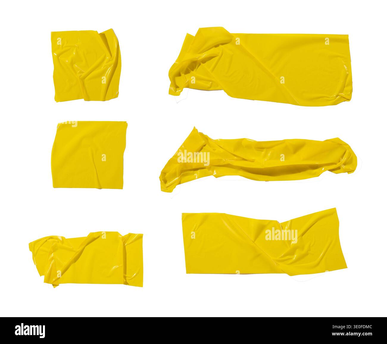 Ensemble de bandes de ruban adhésif jaune avec plis, plis et texture de surface brillante. Éléments de ruban adhésif abstrait adaptés au collage, scrapbook des Banque D'Images