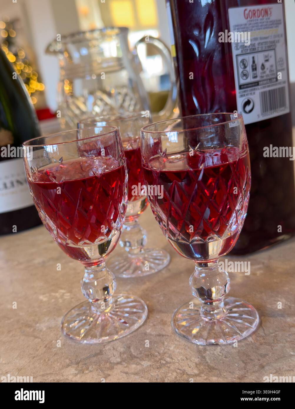 Verres de gin sloe, toujours particulièrement agréable à Noël Banque D'Images