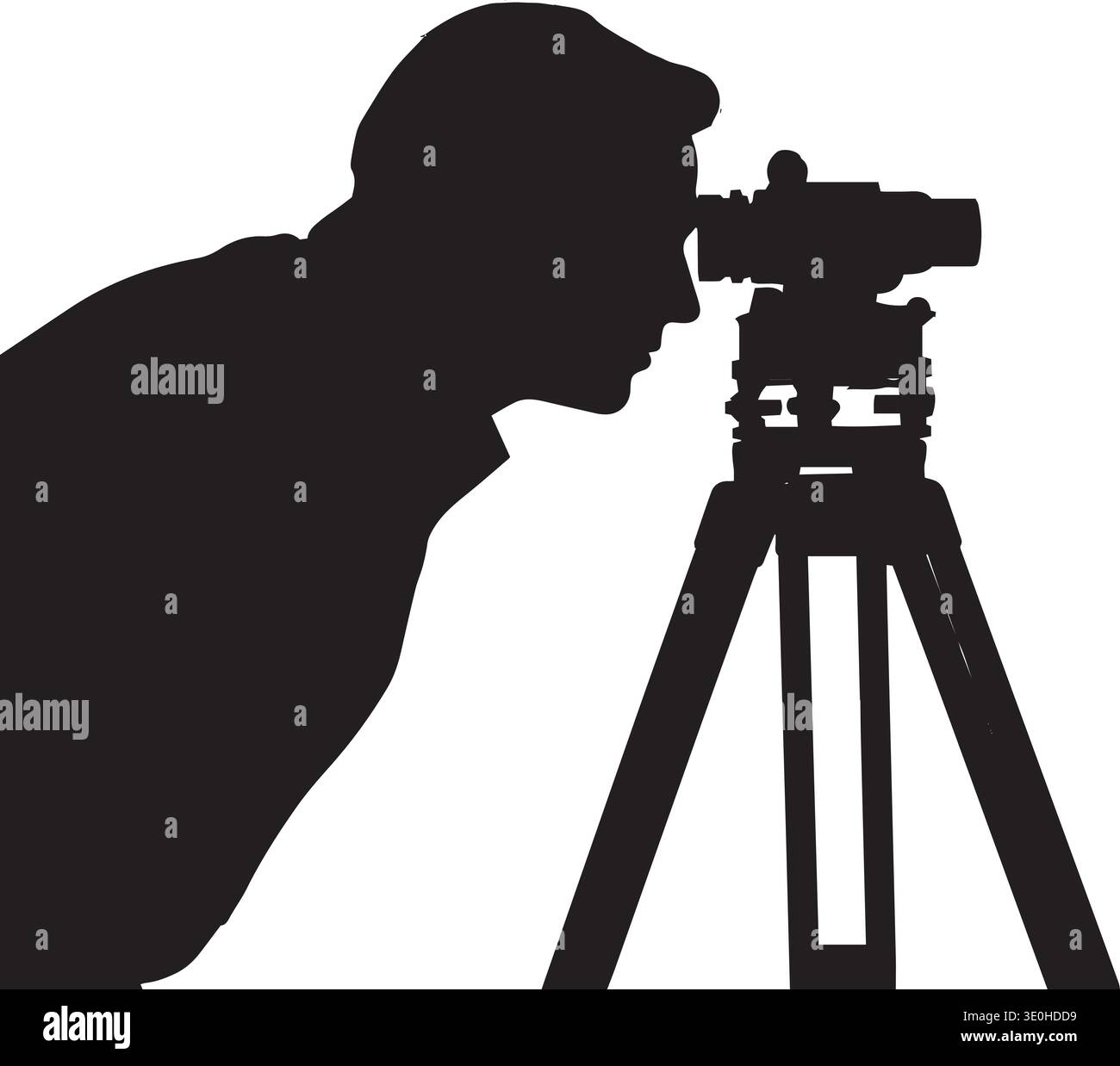 Silhouette vectorielle d'un caméraman exploitant une caméra professionnelle sur un trépied, représentant la production cinématographique et la vidéographie Illustration de Vecteur