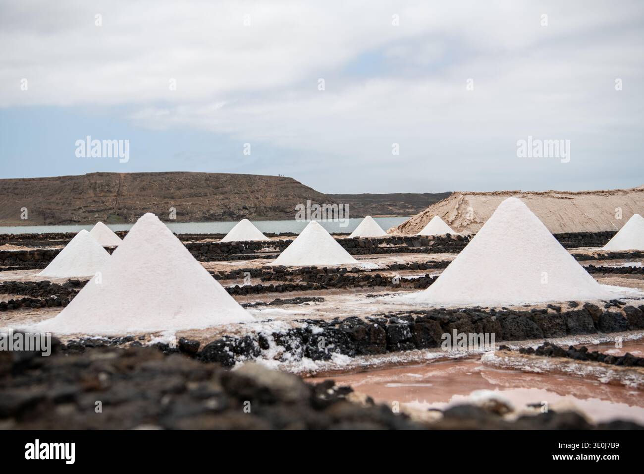 Récolte de sel dans les salinas côtières, îles Canaries, Espagne Banque D'Images