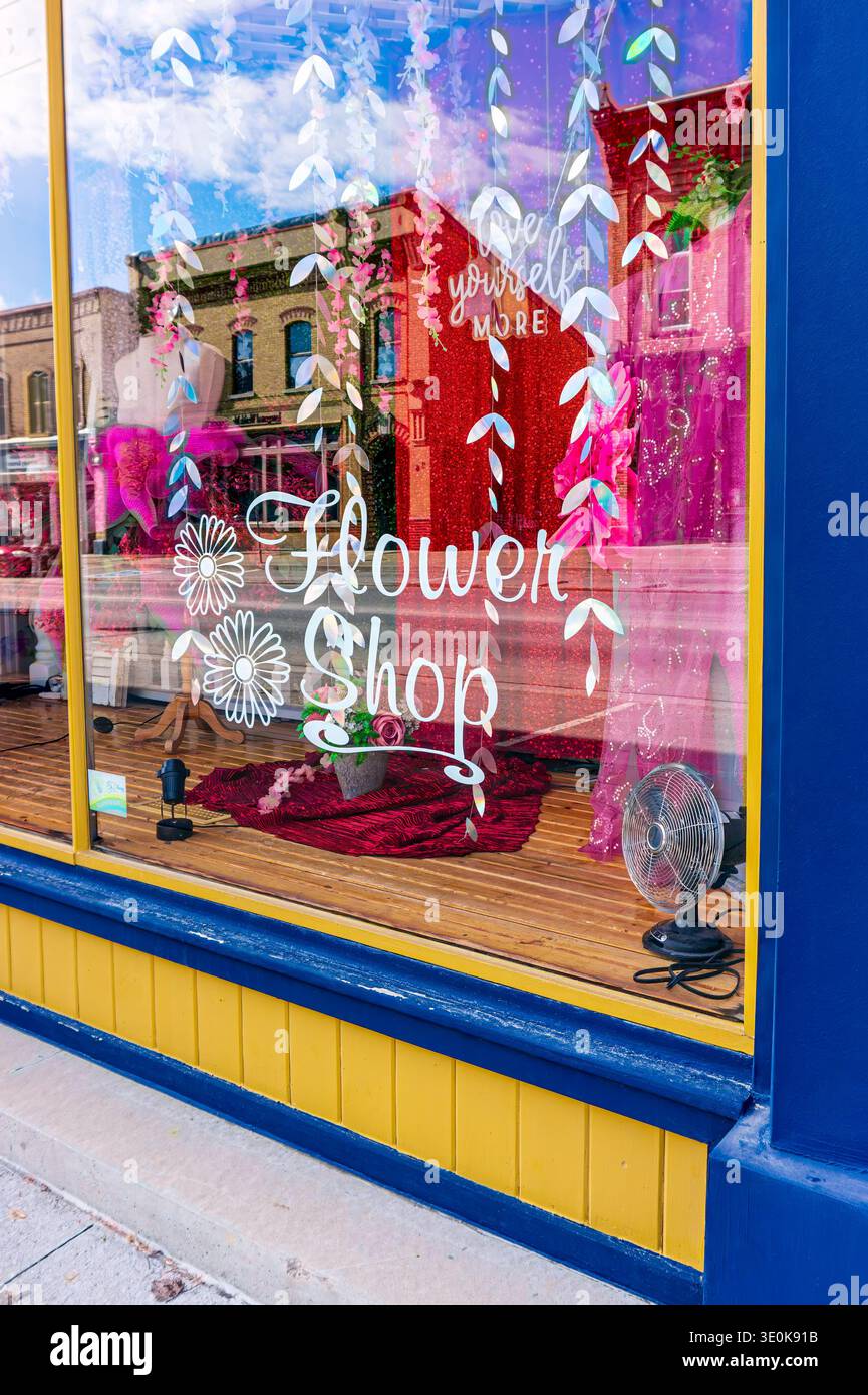 Vitrine colorée à la boutique de fleurs de Seaforth Ontario. 12 mars 2026. Banque D'Images