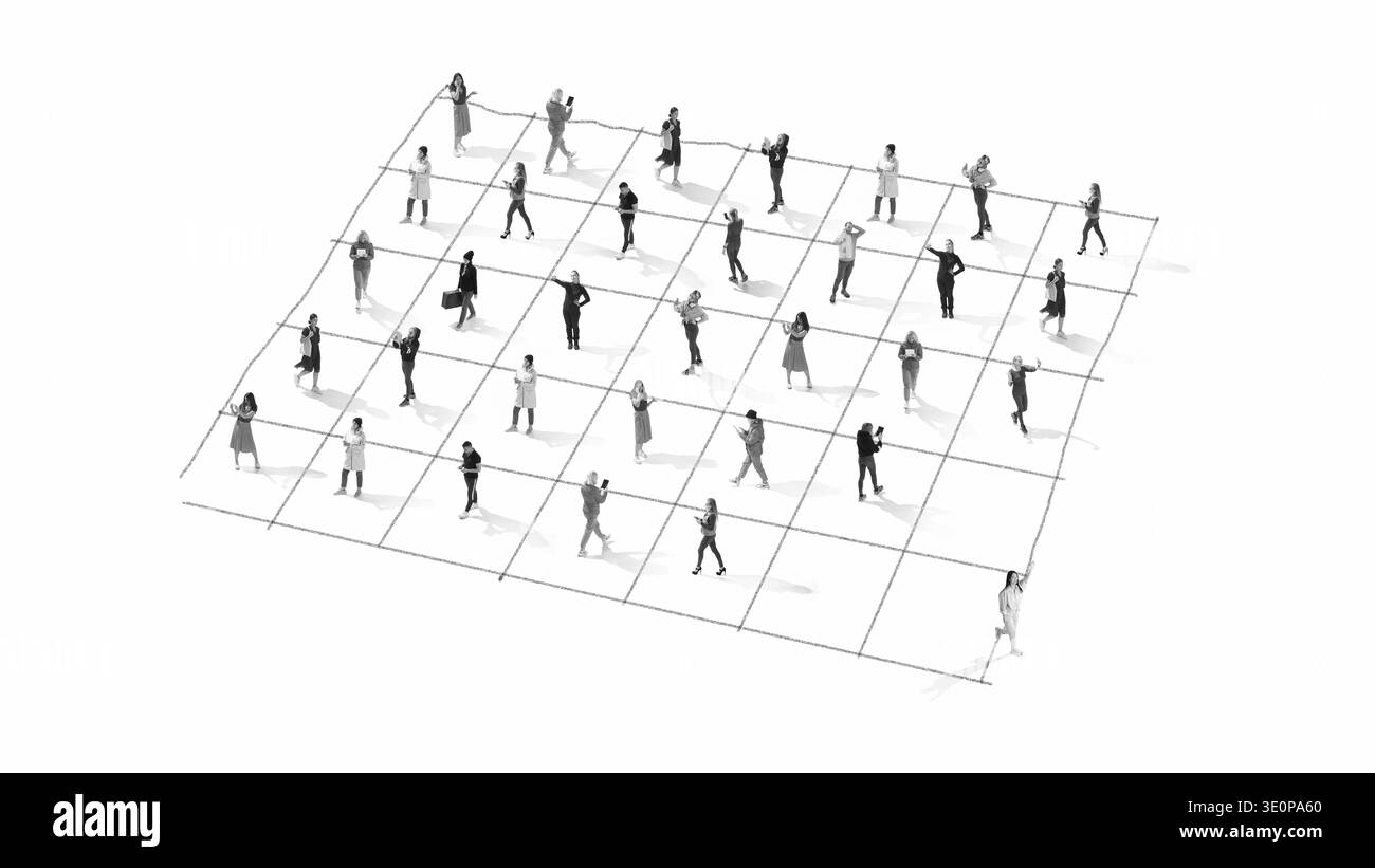 Personnes utilisant des smartphones sur le concept de réseau social GRID Banque D'Images