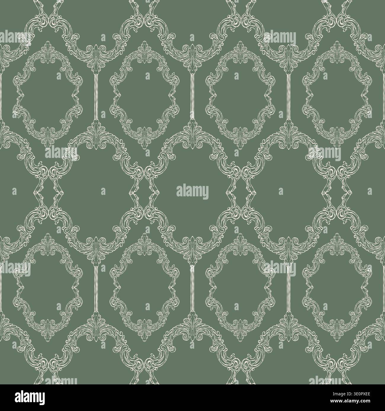 Modèle sans couture dans le style baroque vintage. Design victorien classique dessiné à la main. Un fond fantaisiste pour les invitations de mariage, l'emballage cadeau, les matériaux d'emballage, le tissu et le papier peint. Vecteur vert Illustration de Vecteur