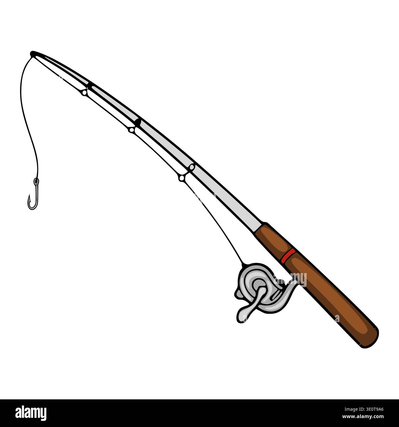 Canne à pêche avec bobine et crochet, illustration vectorielle pour la pêche à la ligne et les loisirs en plein air Illustration de Vecteur