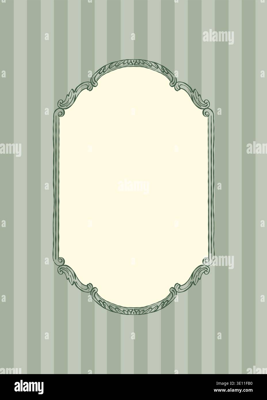 Ensemble vert vintage de modèles de cartes postales avec cadres baroques et rococo et espace pour le texte. Montures classiques avec des tourbillons dessinés à la main. Affiches fantaisistes rayées de style victorien pour les invitations et les cartes de mariage. Illustration vectorielle. Illustration de Vecteur