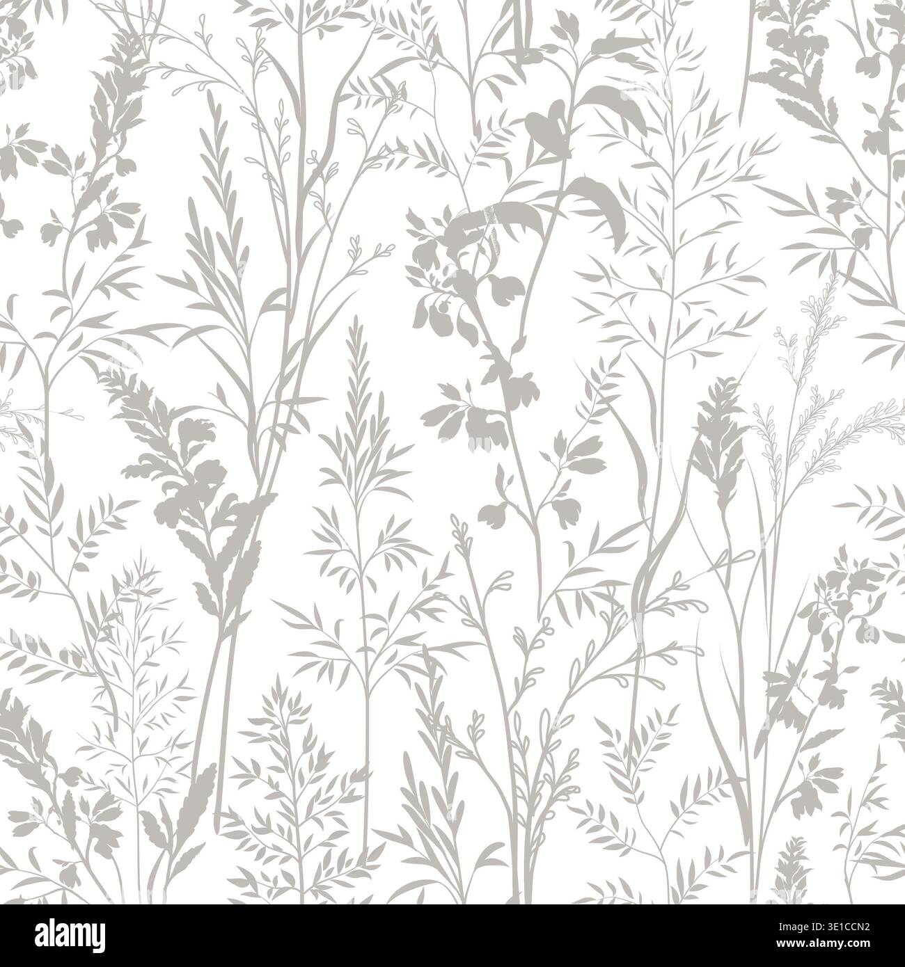 Motif floral sans couture. Branche avec des feuilles, de l'herbe, des fleurs douce texture de prairie. Fond texturé de jardin d'été de nature fleurie Banque D'Images
