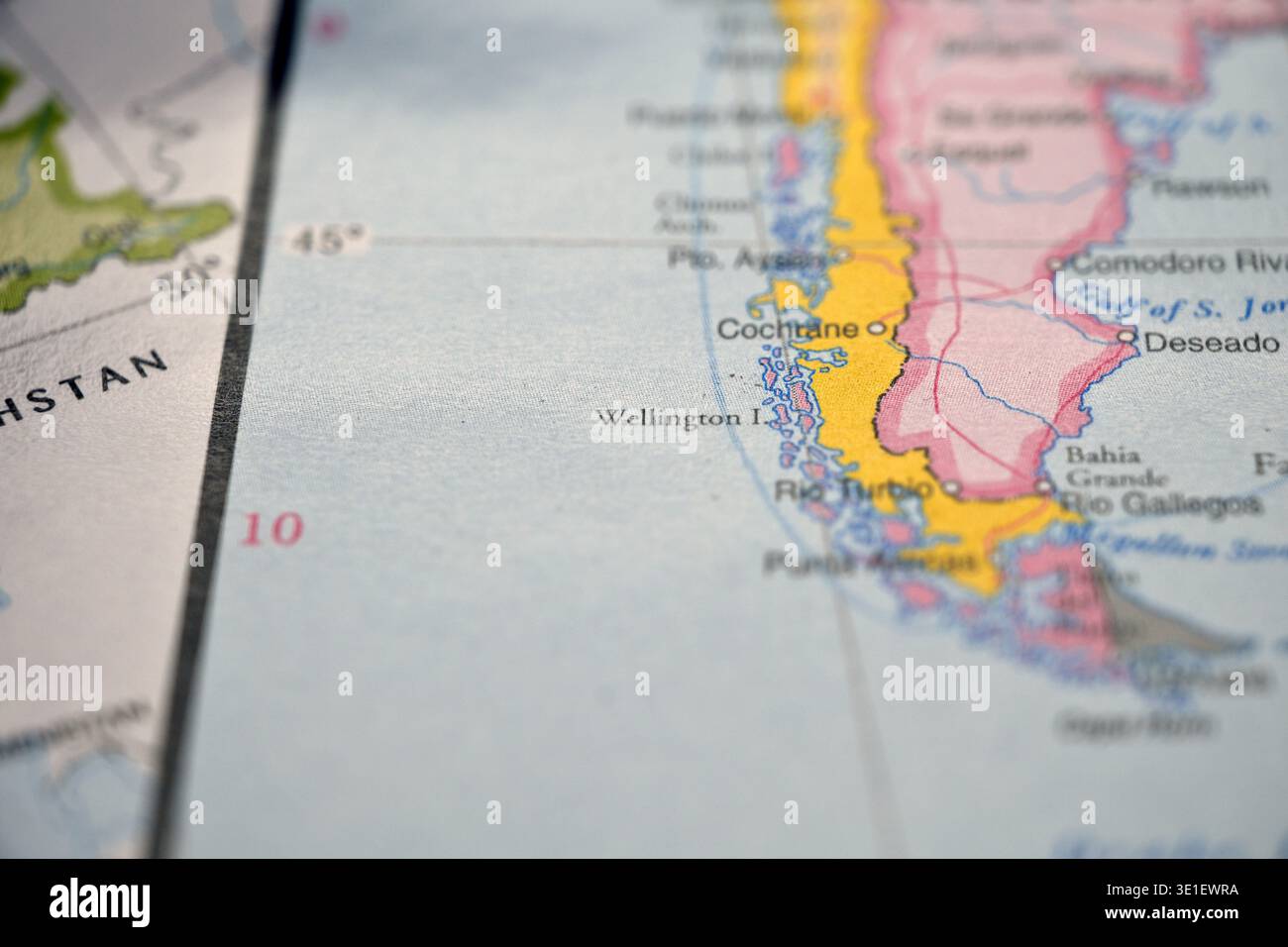 Lac Wellington Nouvelle-Zélande Fermer Macro World Map Bokeh arrière-plan image géographique Banque D'Images