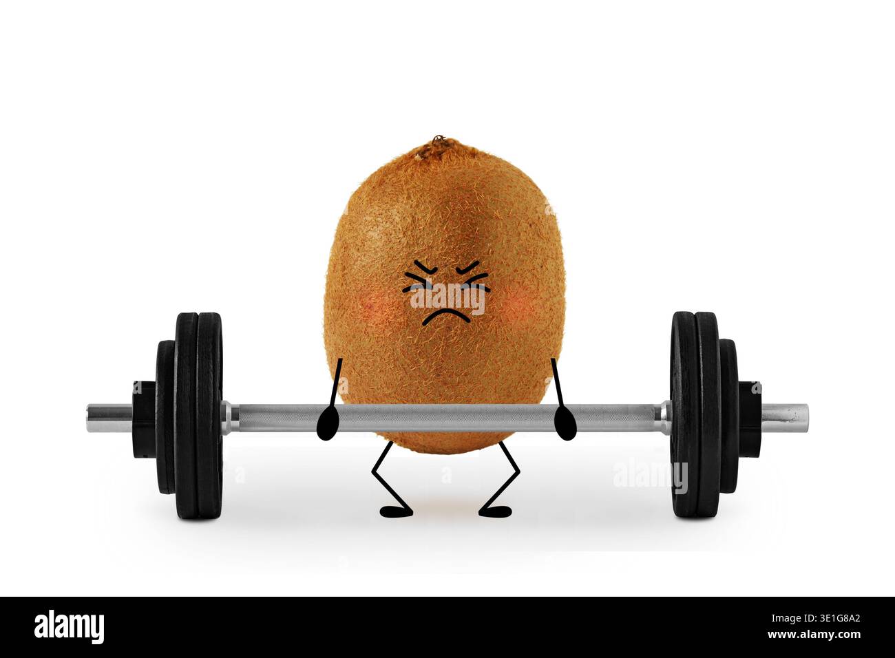 Poids de haltères de levage de fruit kiwi de dessin animé - avantages pour la santé du concept Kiwi Banque D'Images