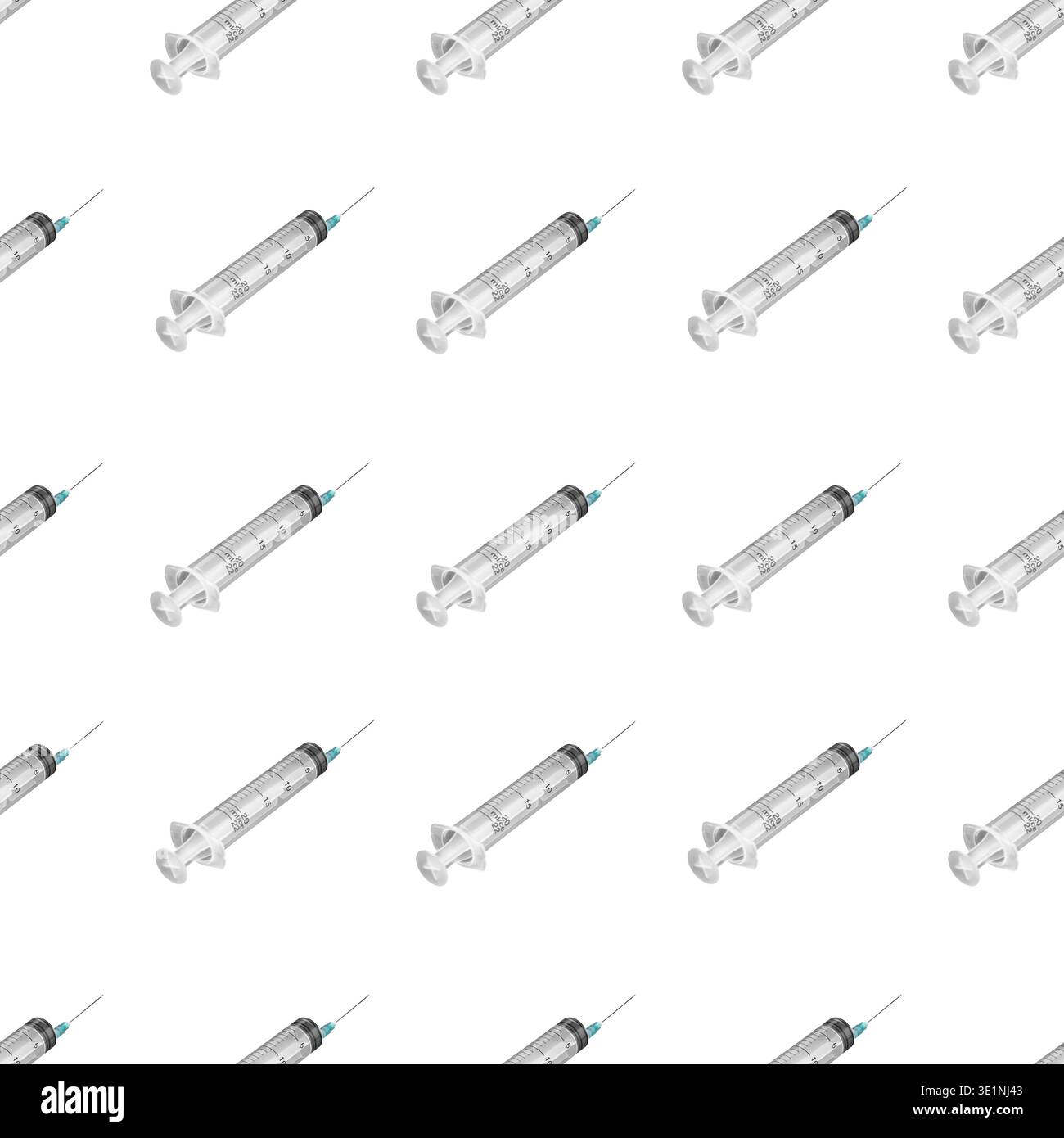 Seringues médicales transparentes placées en diagonale sur fond de motif sans couture Banque D'Images