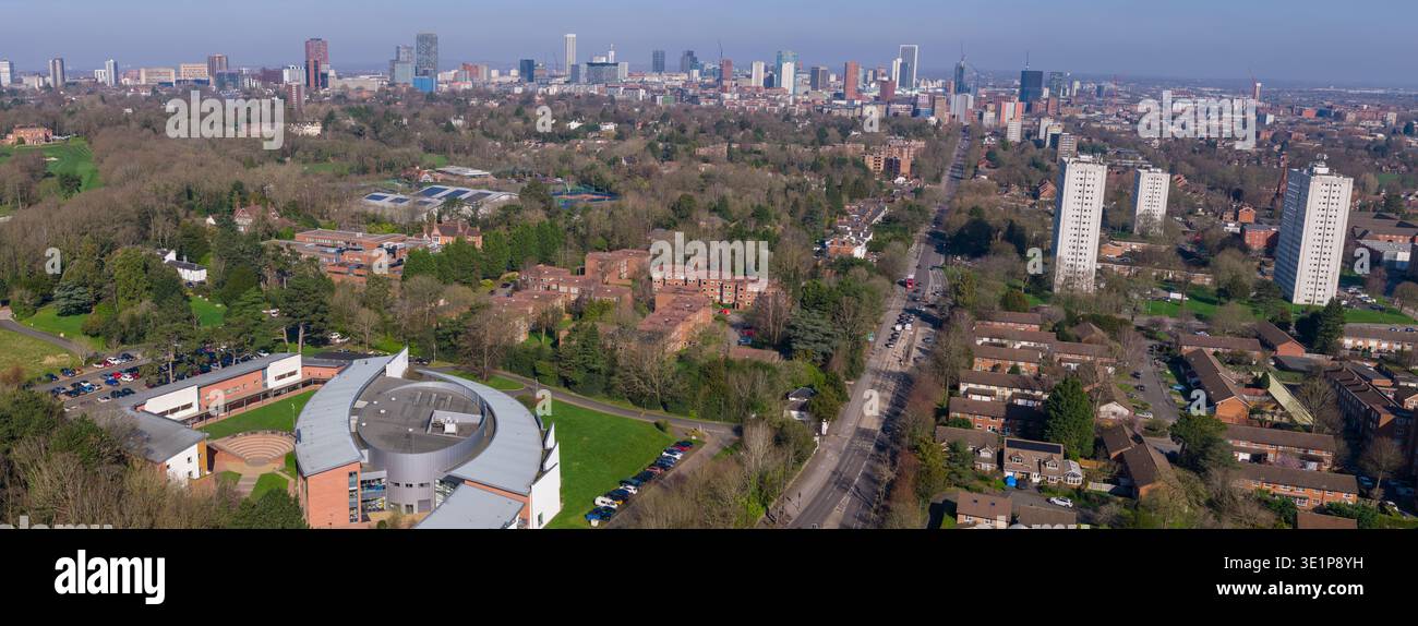 Image aérienne de l'hôtel Edgbaston Park et Bristol Road à Birmingham au Royaume-Uni. Banque D'Images