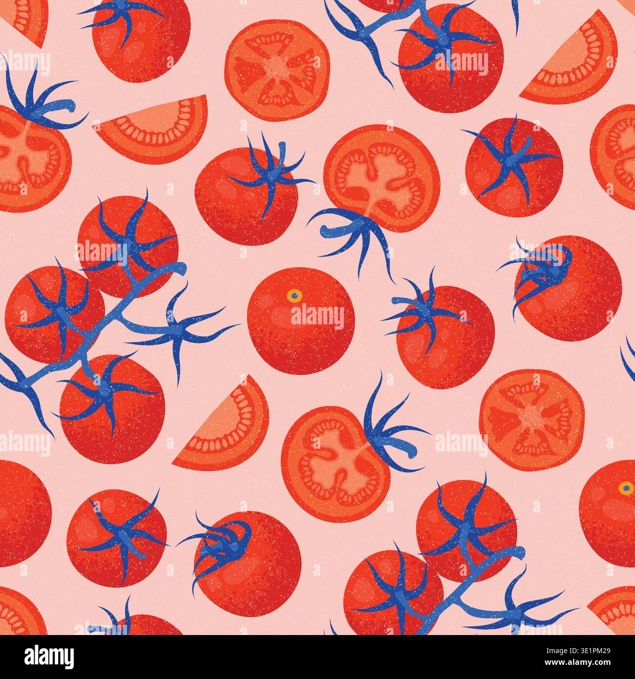 Tomates Seamless Pattern dans un style méditerranéen. Illustration vectorielle à la mode dans un style dessiné à la main. Illustration de Vecteur