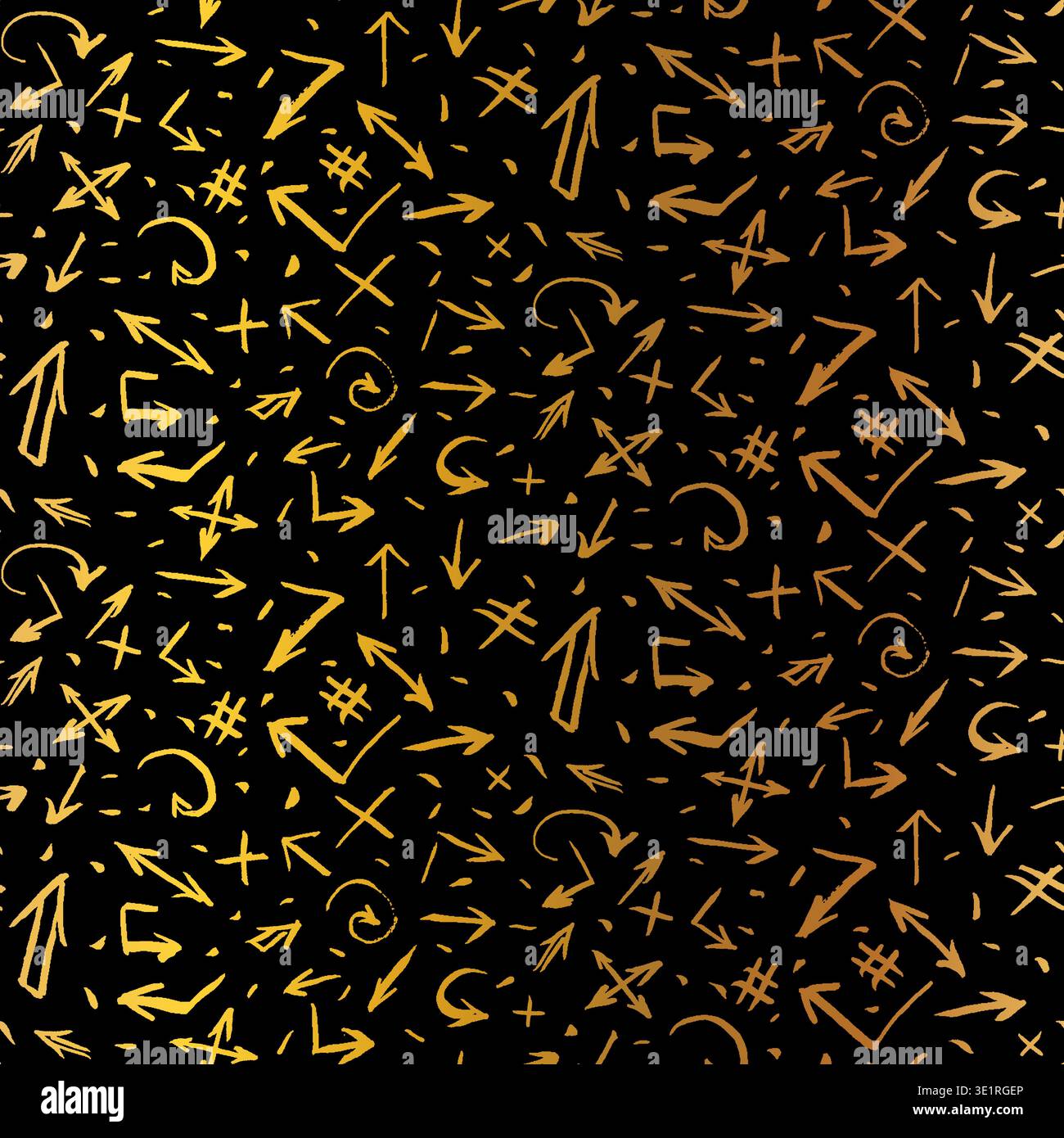 Boho Gold Black Grunge Seamless Pattern. Décoration de luxe dessinée à la main Illustration de Vecteur