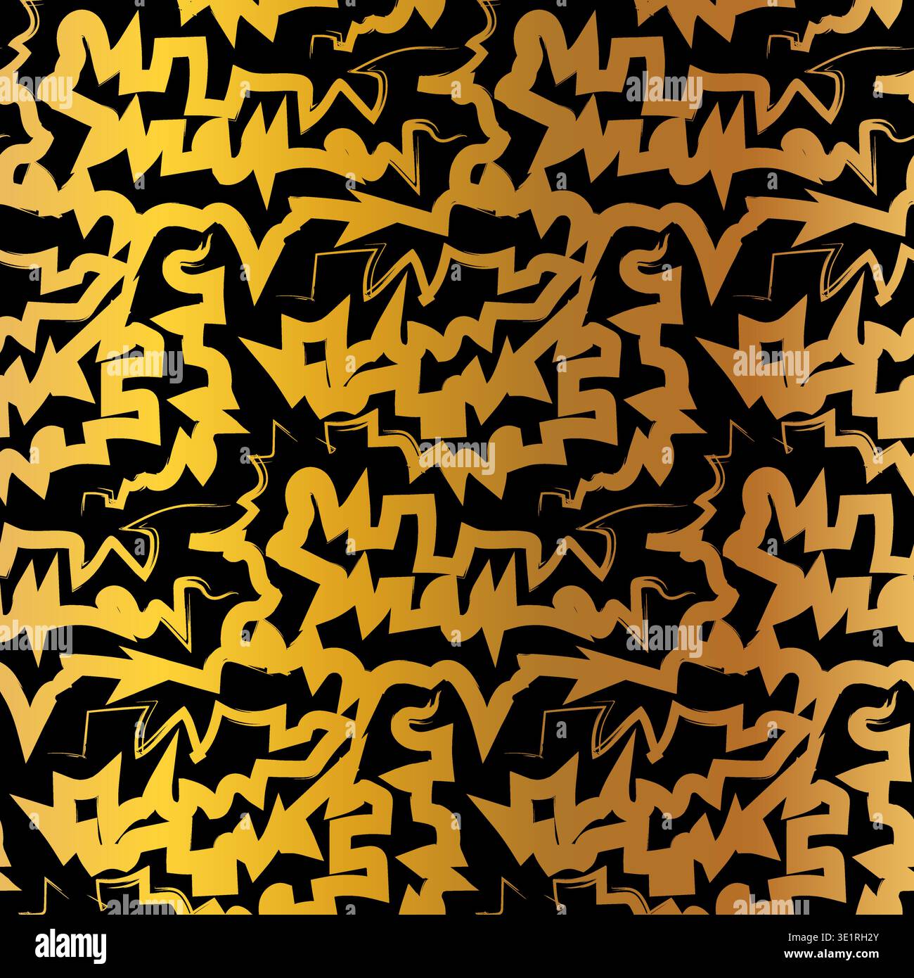 Boho Gold Black Grunge Seamless Pattern. Décoration de luxe dessinée à la main Illustration de Vecteur