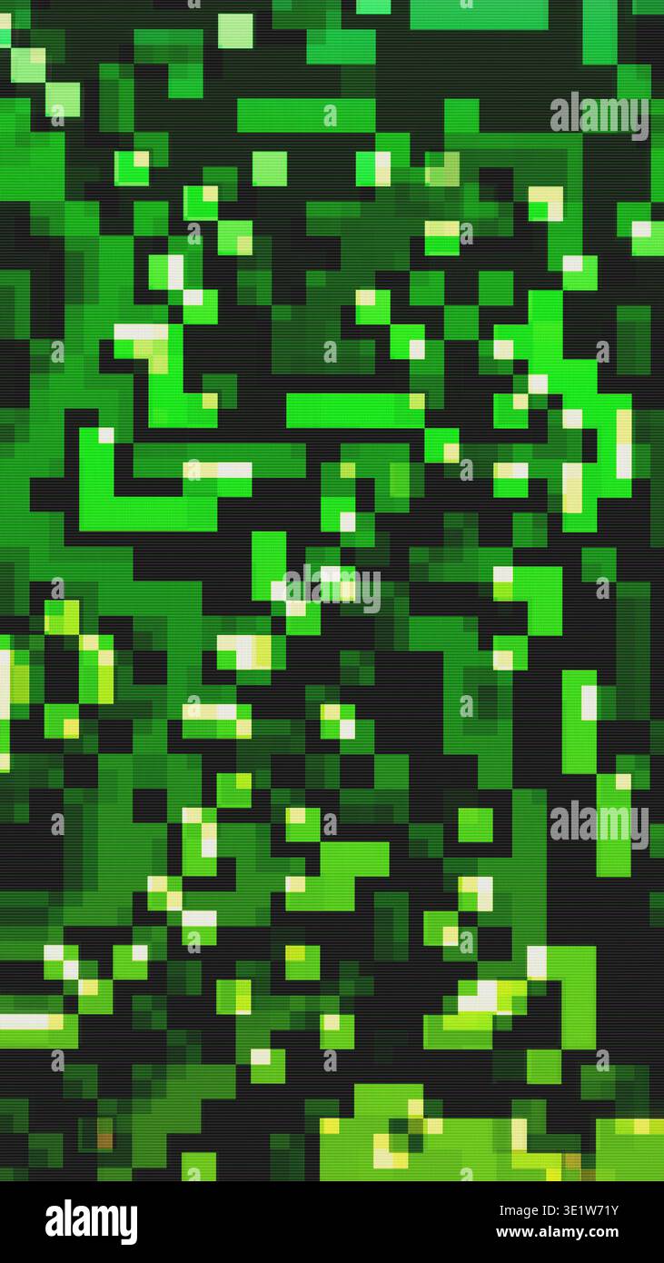 Green Pixel Glitch texture et bruit numérique arrière-plan Banque D'Images