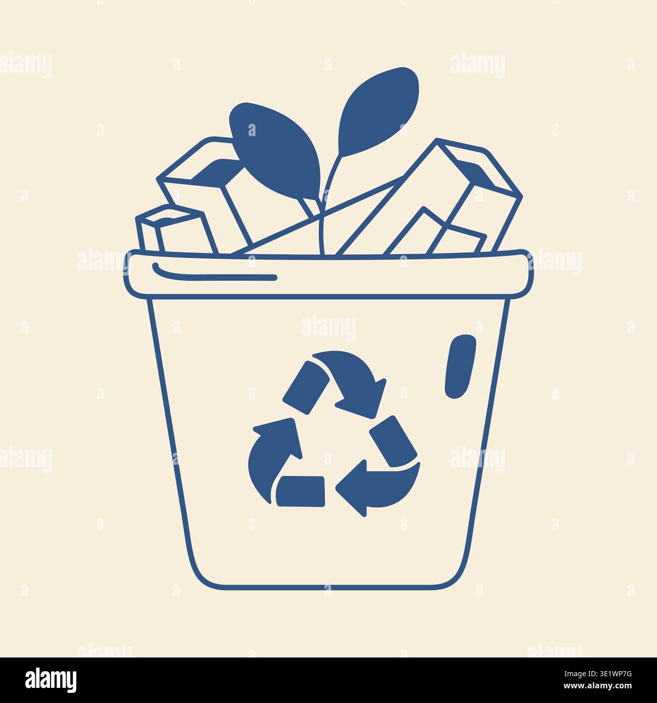 Corbeille avec symbole de recyclage et feuilles vectorielles Doodle gestion des déchets Illustration de Vecteur