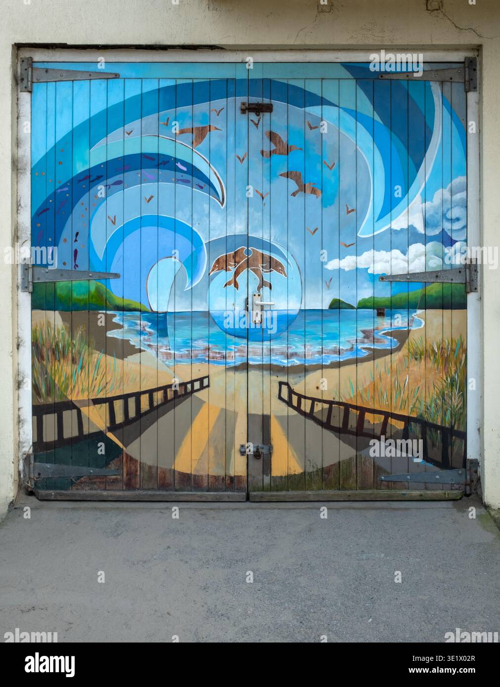 Art mural à Poppit Sands Beach dans le Pembrokeshire West Wales Banque D'Images