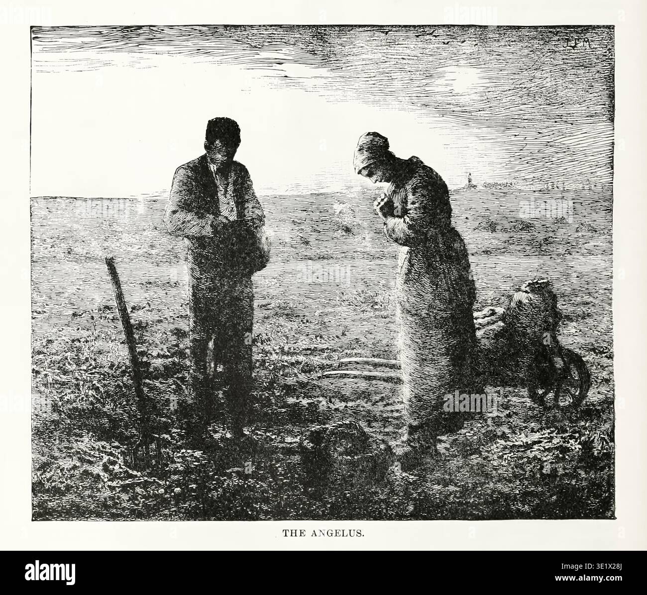 Deux humbles ouvriers agricoles arrêtant leur travail dans un champ désolé, inclinant la tête dans la prière avec une flèche lointaine visible de l'église, capturant un moment de piété et de réflexion. Du LIVRE XXIII. France dans le volume 16 de l'histoire universelle de Ridpath un compte rendu de l'origine, de la condition primitive et du développement ethnique des grandes races de l'humanité, et des principaux événements dans l'évolution et le progrès de la vie civilisée entre les hommes et les Nations, à partir de sources récentes et authentiques avec une enquête préliminaire sur le temps, le lieu et la manière du commencement par Ridpath, John Clark, 1840-1900 publié dans Banque D'Images