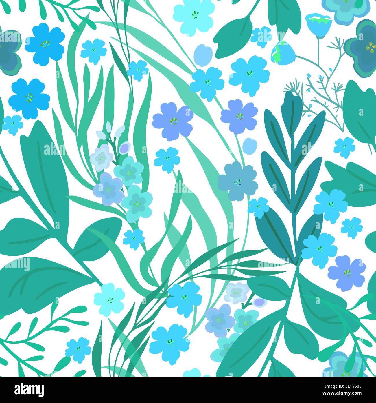 Fond floral sans couture avec des fleurs bleues. Dessiné à la main. Pas ai, illustration vectorielle Illustration de Vecteur