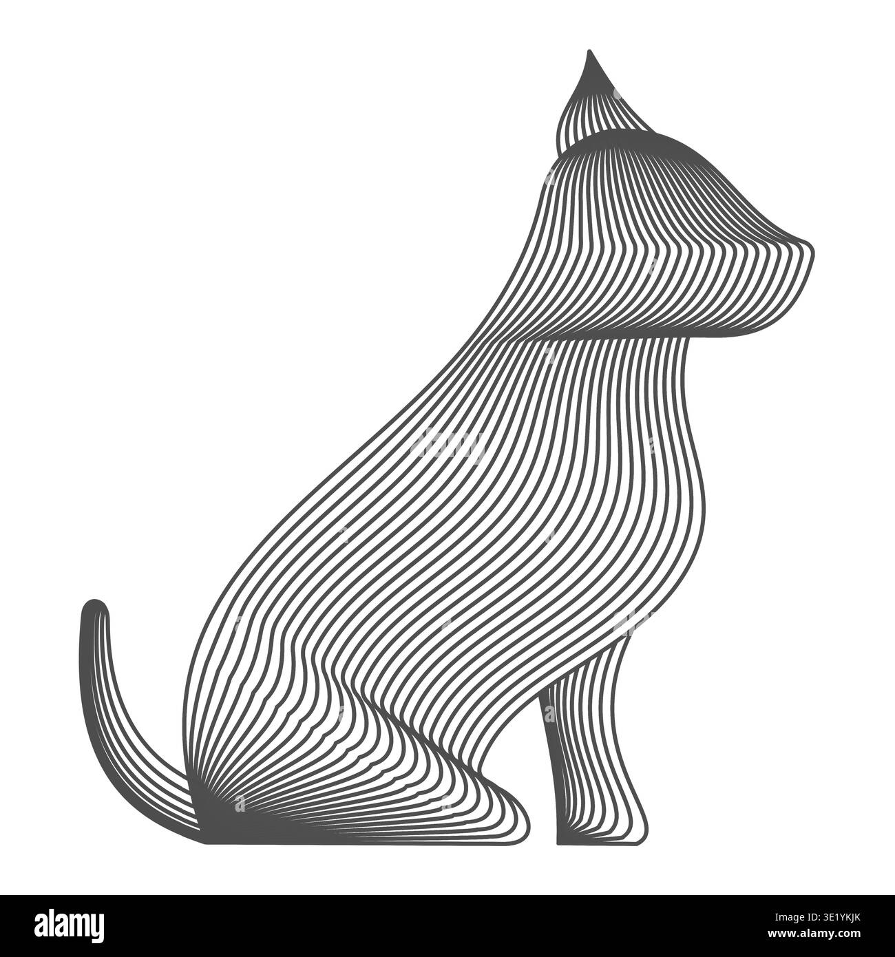 Illustration musclée de chien créée avec des lignes courbes fluides dans un style filaire. Silhouette canine forte avec posture définie et lignes rayées. Illustration de Vecteur