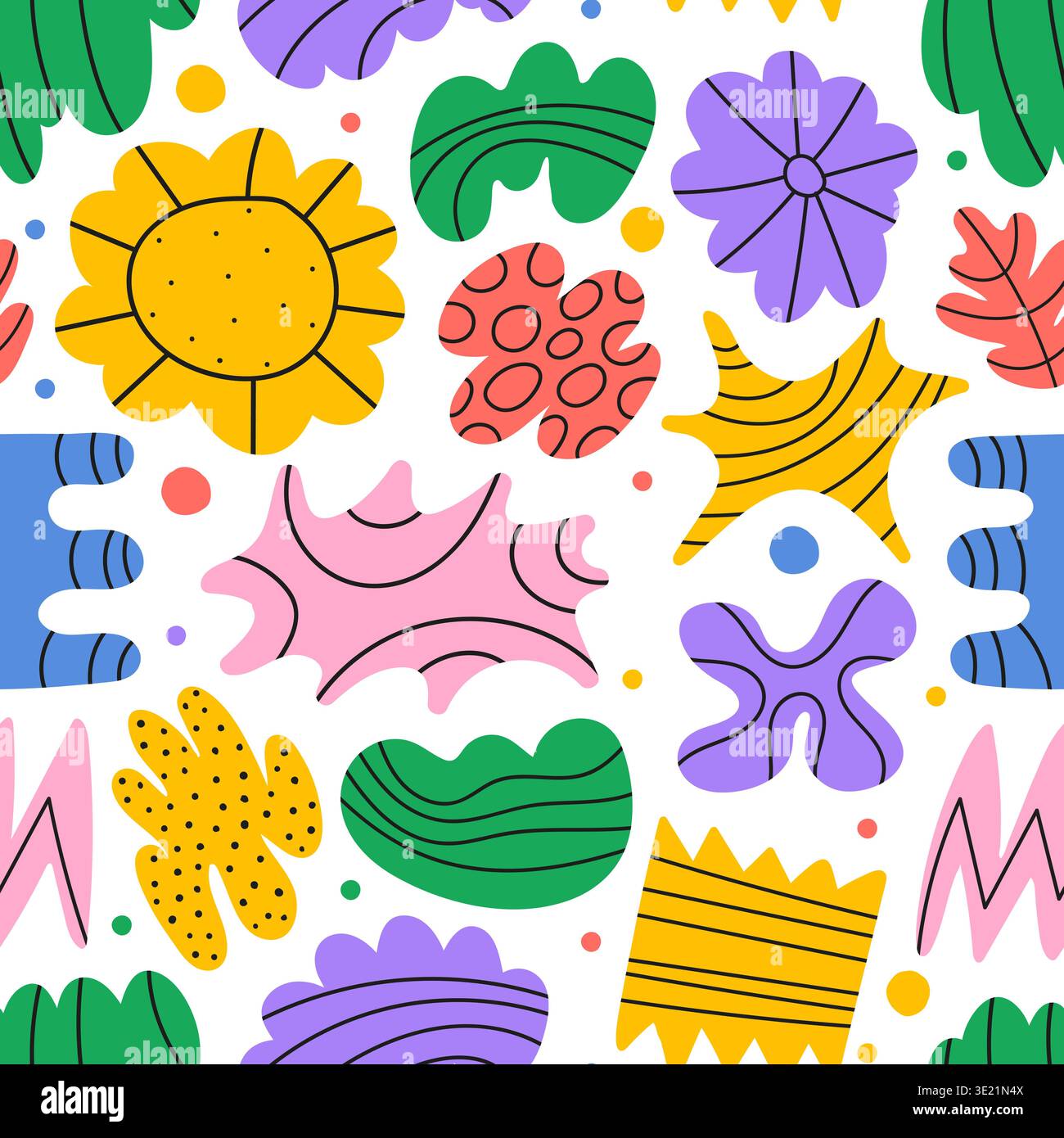 Motif sans couture coloré amusant avec des formes de doodle style brutal. Illustration de Vecteur