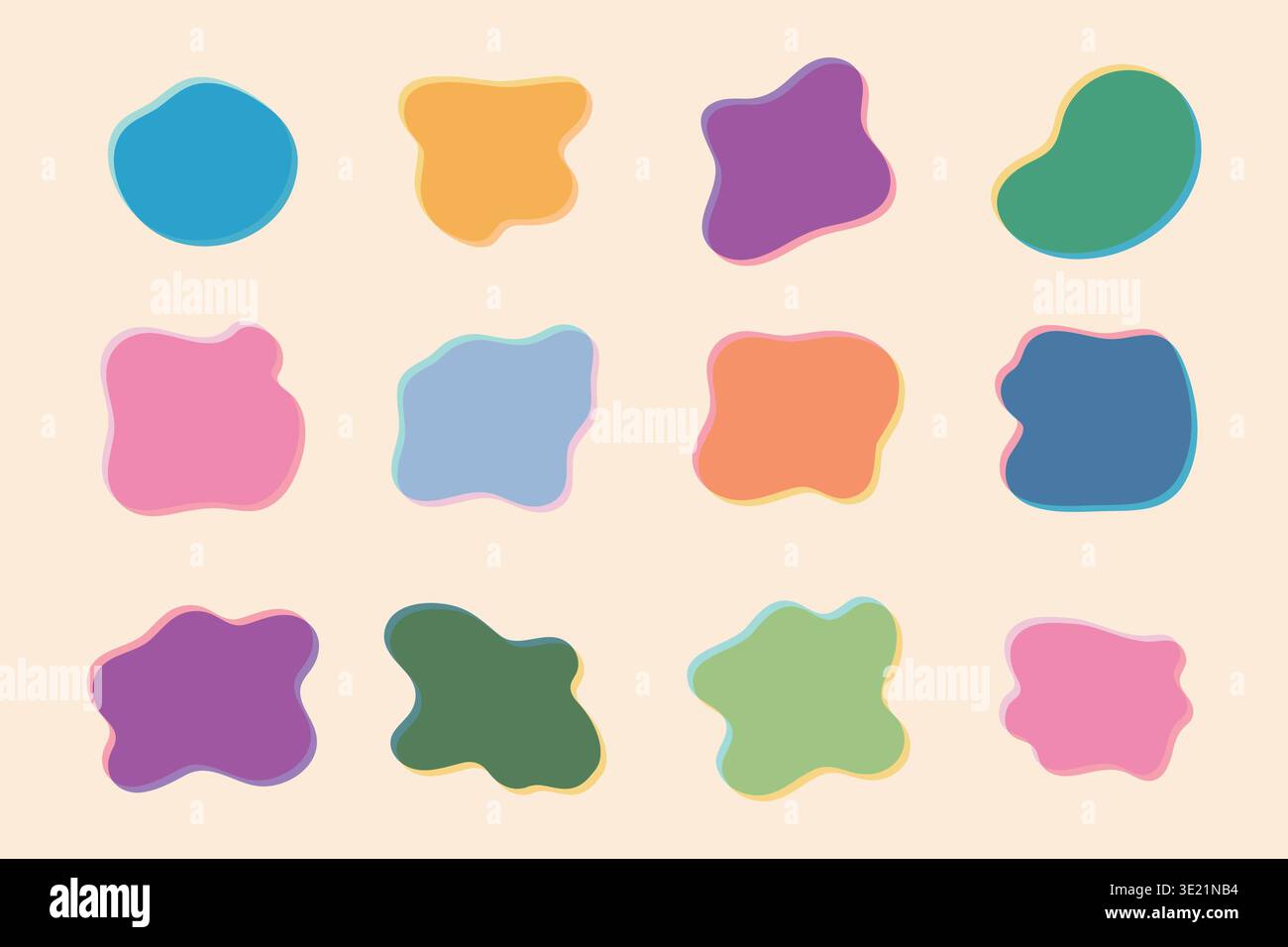 Ensemble de formes fluides colorées dans un style de texture imprimé riso graphe tendance. Eléments liquides Illustration de Vecteur