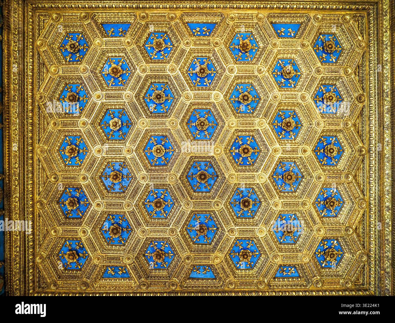 Plafond de la salle des lis (Bernardo di Stefano Rosselli - 1490) - Palazzo Vecchio - Florence, Italie Banque D'Images