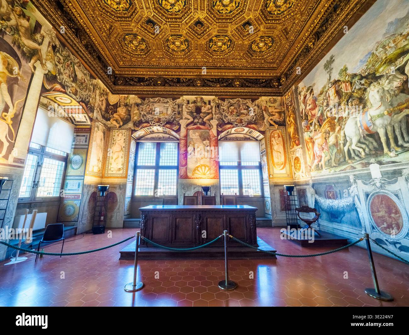 La salle d'audience ou salle de justice abritait les réunions des prieurs - Palazzo Vecchio - Florence, Italie Banque D'Images