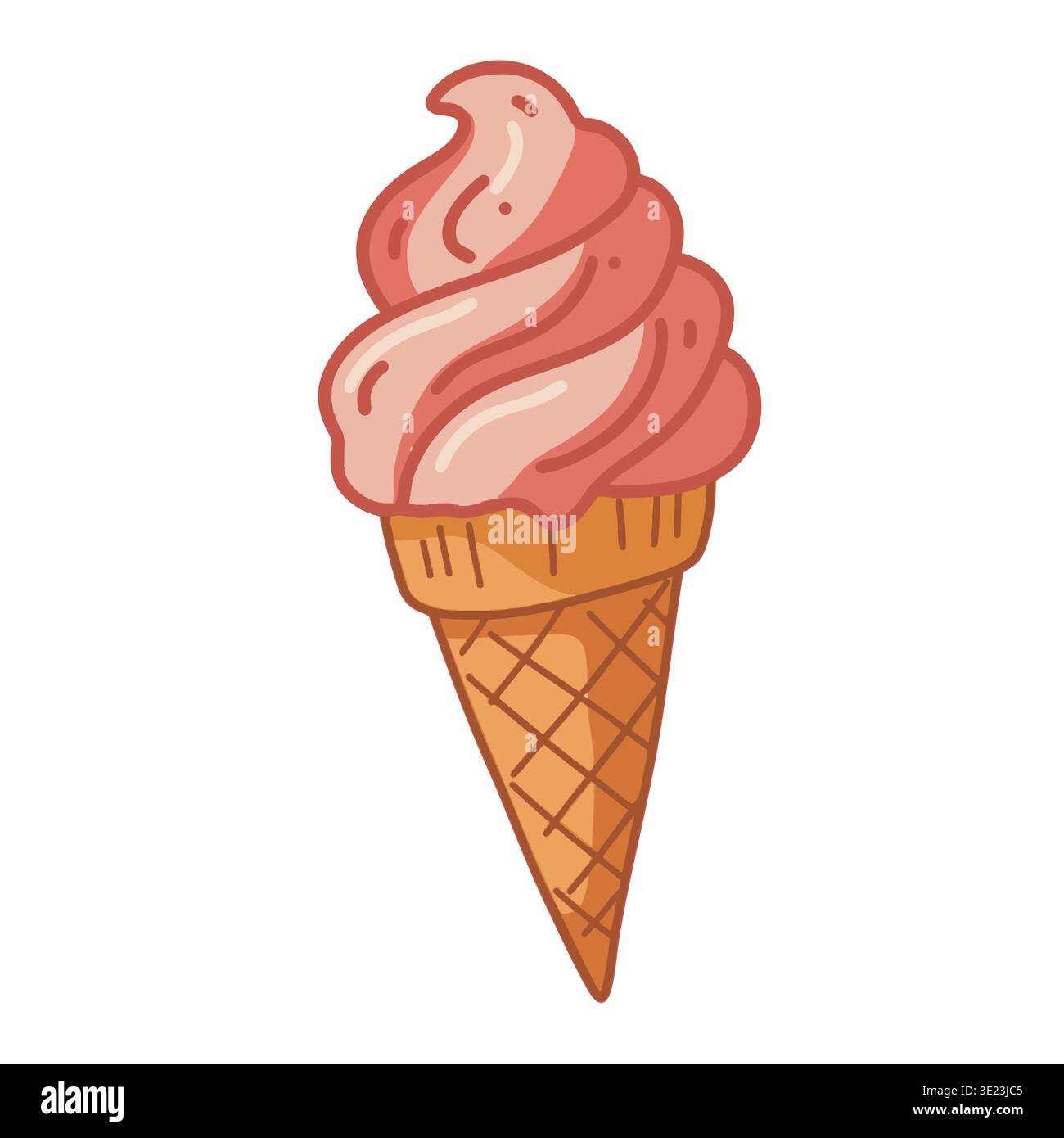 Illustration de cône de crème glacée rose, dessert sucré mignon dans le style de bande dessinée Illustration de Vecteur