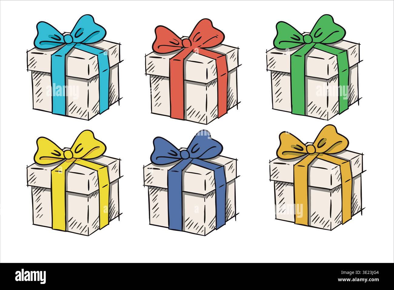 Coffrets cadeaux ensemble avec des noeuds, collection colorée d'illustration de cadeaux de vacances Illustration de Vecteur