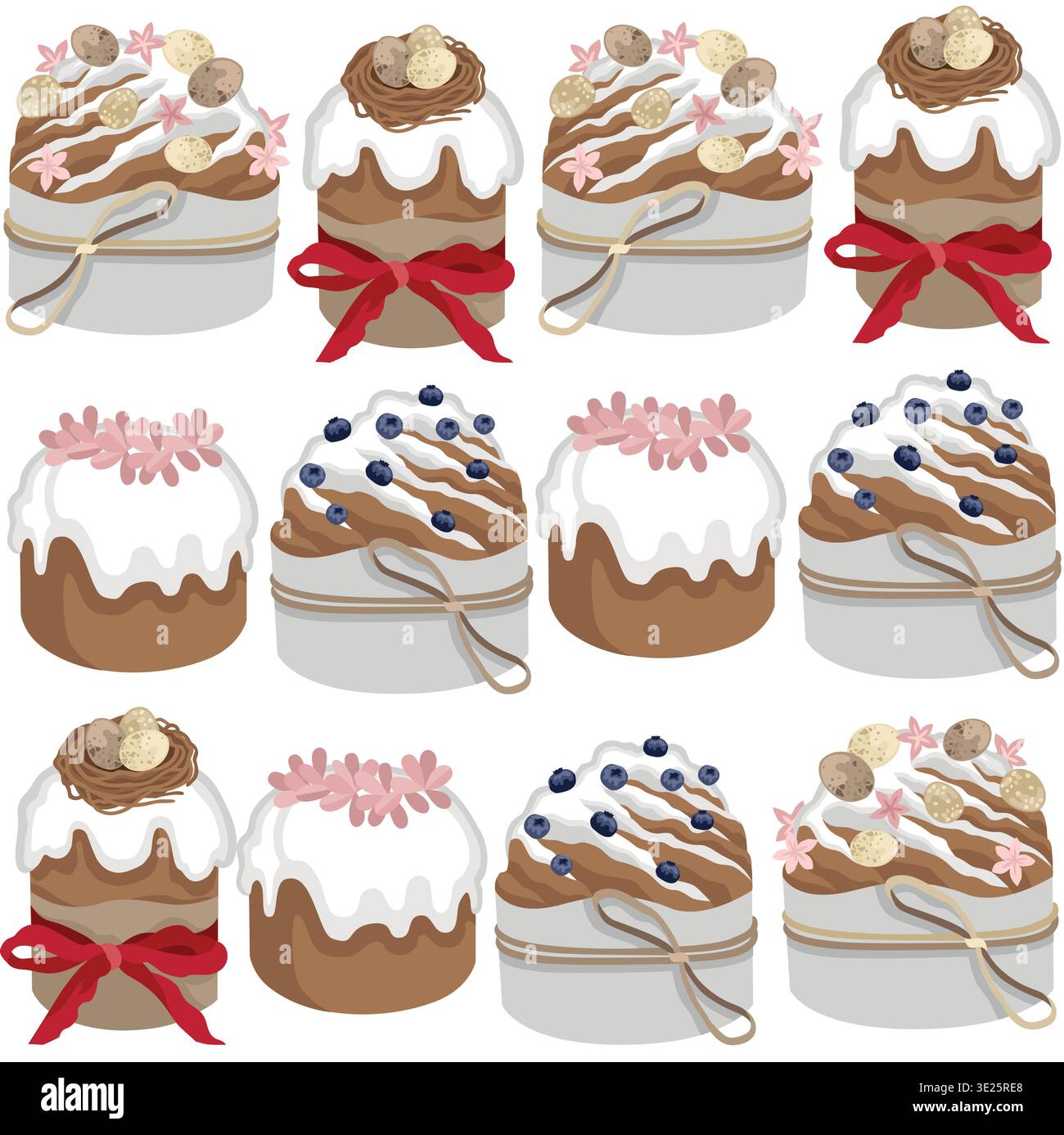 Motif sans couture de Pâques dessiné à la main fait de gâteaux de Pâques avec un décor différent, vacances de Pâques et fond de printemps Illustration de Vecteur