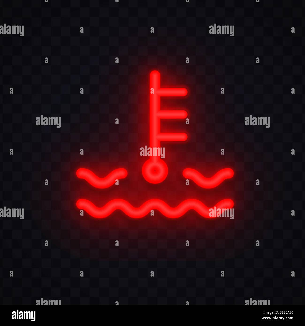 Icône d'avertissement de température du liquide de refroidissement au néon avec motif rouge lumineux. Symbole automobile indiquant une alerte de surchauffe et de pulvérisateur. Parfait pour tableau de bord Illustration de Vecteur