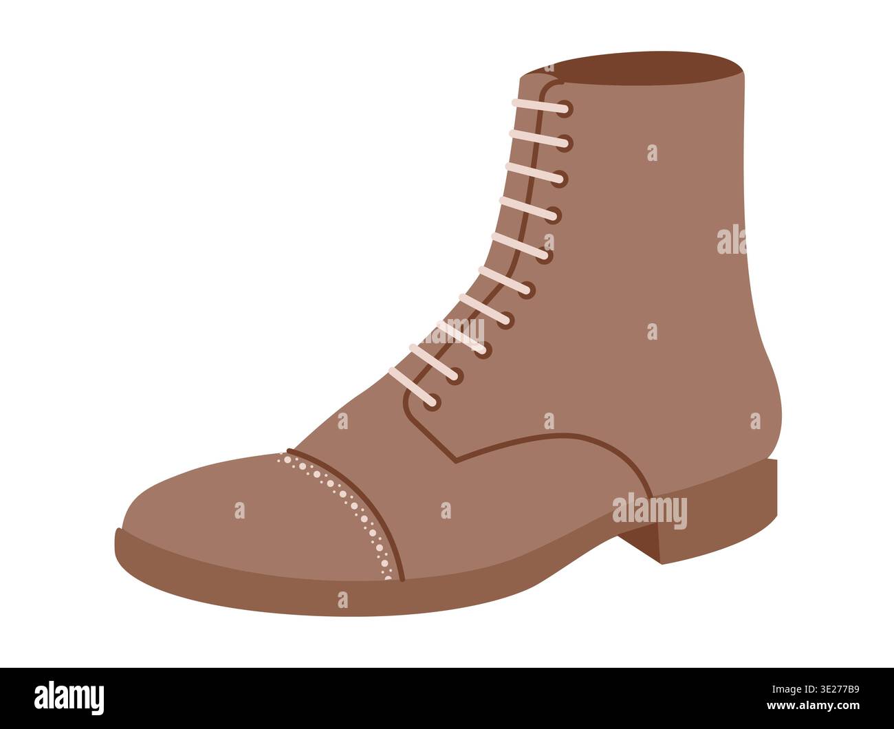 Marron grosse dentelle bottine femme Flat paire. Collier rembourré avec crampons randonnée, tapis rouge, photoshoot, aventure. Illustration de mode technique CAD maquette de vecteur lisse hommes unisexe style isolé Illustration de Vecteur