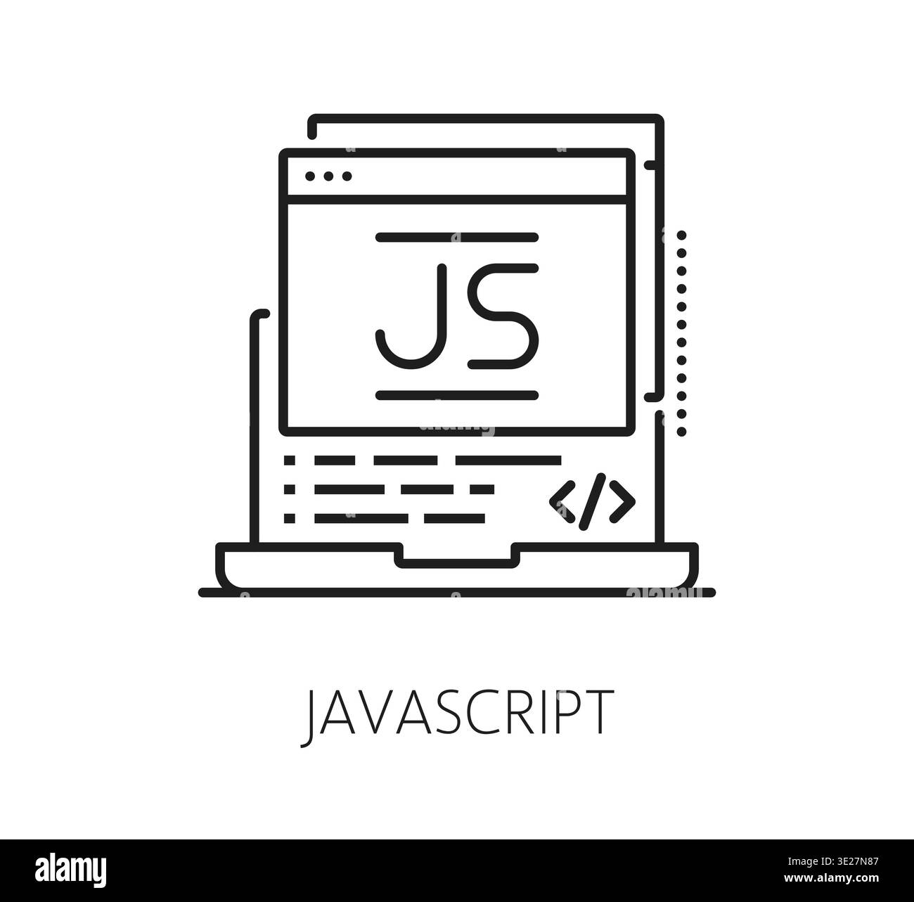Icône de code de programme logiciel du dossier javascript avec programmation JS html ou CSS, pictogramme vectoriel. Icône JavaScript fine line pour le framework de programme Java script ou la technologie numérique de développeur Web Illustration de Vecteur